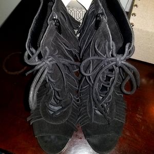 Gianni Bini Suede Peep Toe Fringe Booties